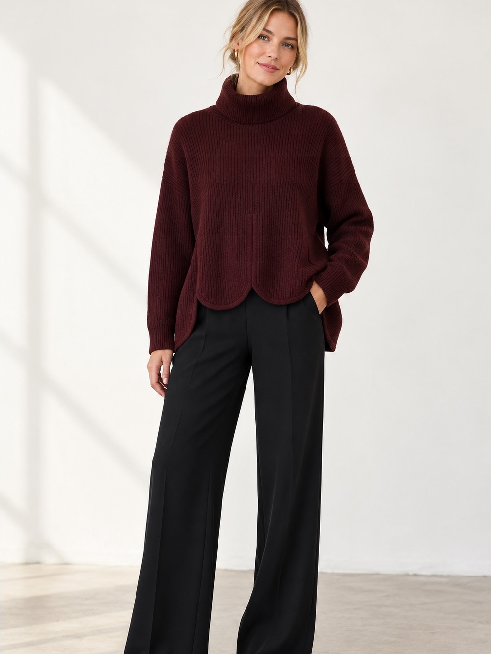 NWT Chloe Kristyn Anna Wool Cashmere Scalloped Turtleneck Sweater XL